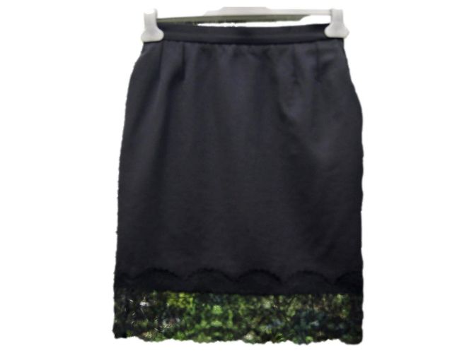Gonna Yves Saint Laurent in lana nera con dettagli in pizzo Nero