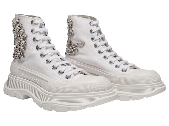 Alexander Mcqueen Sneakers basse Tread Slick in tela bianca Bianco  ref.1290909