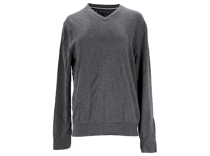 Suéter masculino Tommy Hilfiger de algodão orgânico e seda com decote em V em algodão cinza  ref.1290936