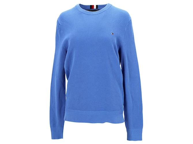 Tommy Hilfiger Jersey texturizado con cuello redondo para hombre en algodón azul claro  ref.1290988