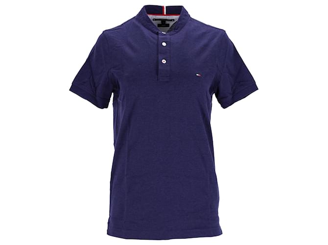 Tommy Hilfiger Mens Pure Cotton Mandarin Collar Polo Blue  ref.1290991