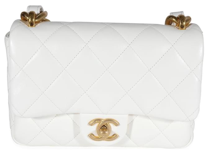 Timeless Chanel White Quilted Lambskin Small Funky Town Flap Bag Leather  ref.1291007