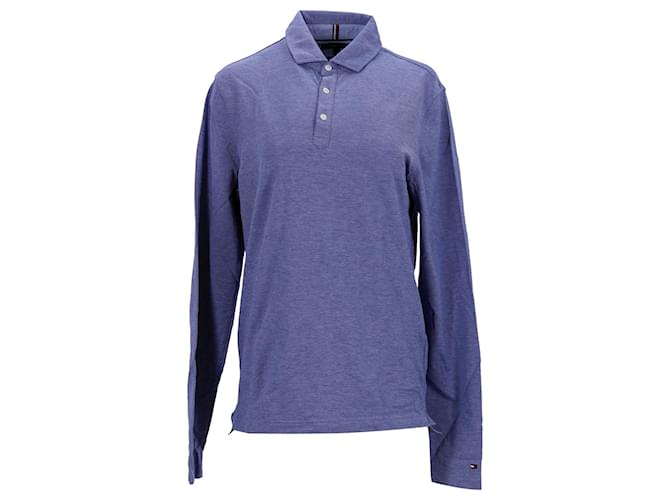Tommy Hilfiger Mens Th Flex Oxford Long Sleeve Polo Blue Cotton  ref.1291015