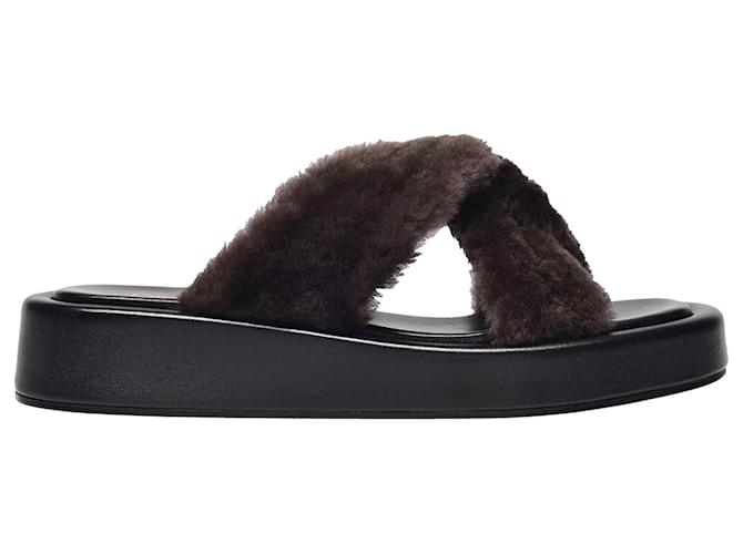 Autre Marque Tresse Shearling Platform Sandals in Brown Leather  ref.1291119