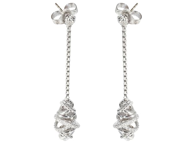 David Yurman Boucles d'oreilles pendantes avec chaîne à diamants croisés en argent sterling 0.22 ctw Métal Argenté Métallisé  ref.1291135