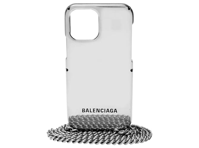 Balenciaga Mini-Handyhülle aus Metall in Antik-Silber-Aluminium Grau  ref.1291169