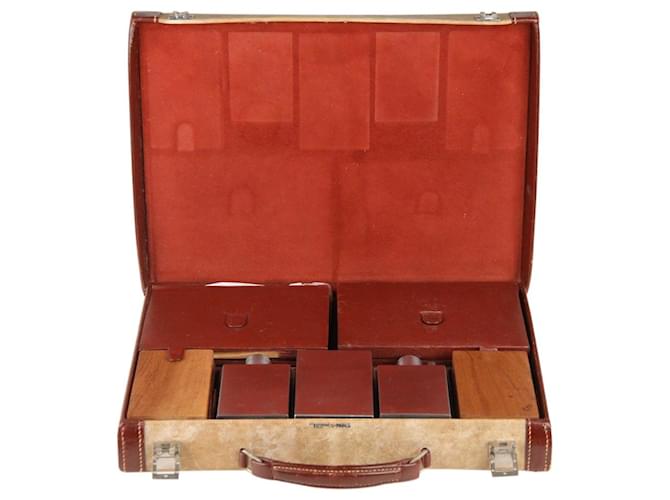 Trim Hermès Hermes Rare Vintage Travel Grooming Set con accesorios de tocador Beige Cuero  ref.1291195