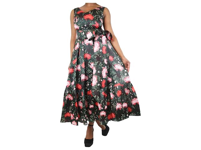 Erdem Dunkelgrünes ärmelloses Kleid mit Blumenmuster – Größe UK 14 Seide  ref.1291237