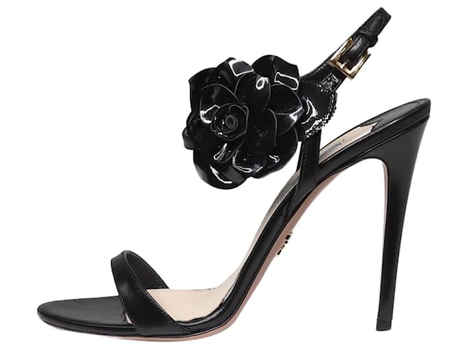 Prada Black floral embellished sandal heels - size EU 39 Leather  ref.1291239