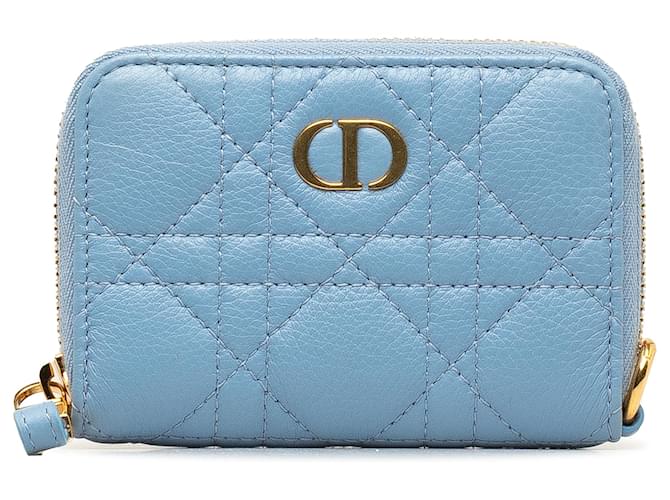 Portamonete in pelle Dior Blu Cannage Blu chiaro  ref.1291401