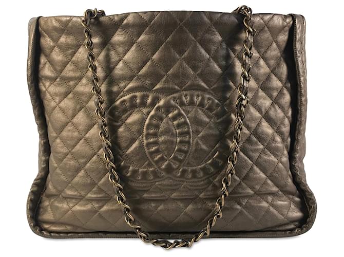 Chanel Brown CC Quilted Calfskin Istanbul Tote Bronze Leather Pony-style calfskin  ref.1291410