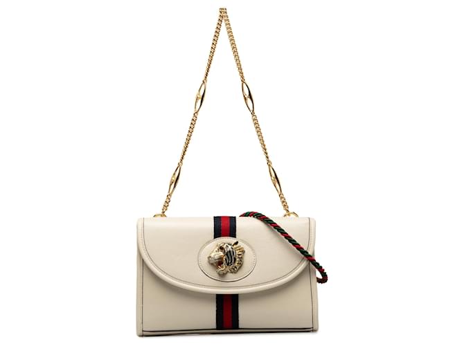 Bolso bandolera pequeño con cadena de tela Rajah blanco de Gucci Cuero Becerro  ref.1291411