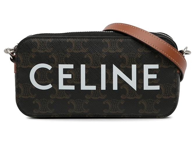 Céline Celine Brown Mini Cuir Triomphe Kameratasche Braun Leder Leinwand Kalbähnliches Kalb Tuch  ref.1291425
