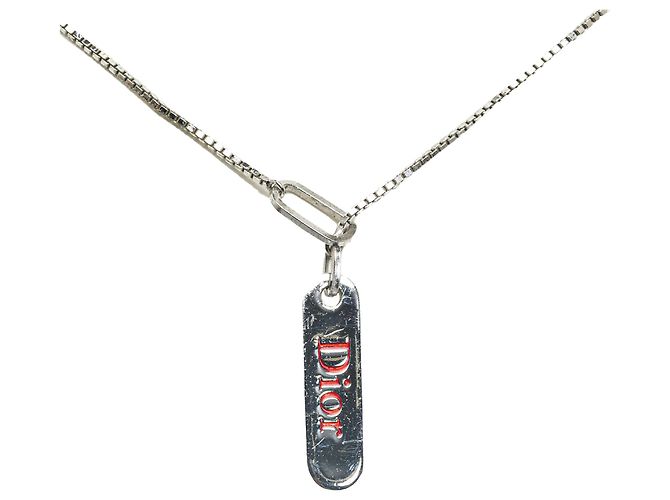 Dior Silver Logo Plate Anhänger Halskette Silber
