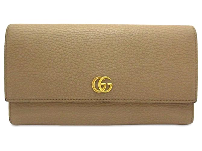 Gucci Brown GG Marmont Continental Leather Long Wallet Beige Pony-style calfskin  ref.1291440