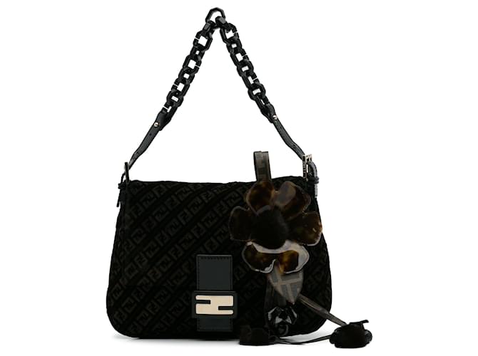 Fendi Brown Zucchino Velvet Mamma Chain Shoulder Bag Dark brown Cloth  ref.1291456