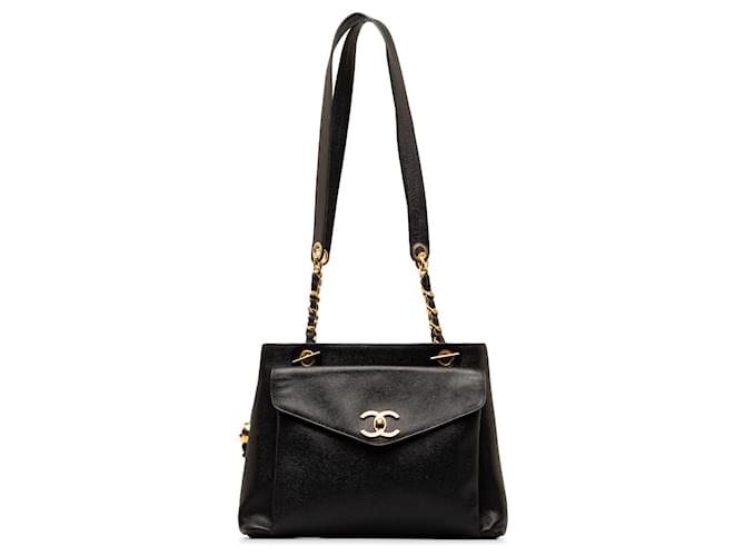 Chanel Black Caviar Front Pocket Chain Tote Leather  ref.1291476