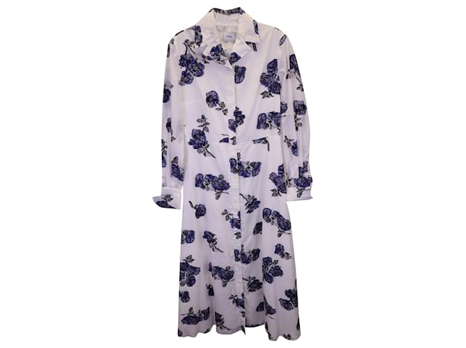 Robe chemise mi-longue à imprimé floral Erdem Emily en coton blanc  ref.1291484