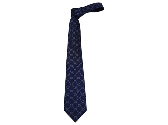 Corbata Gucci con monograma y GG en lana azul marino  ref.1291490