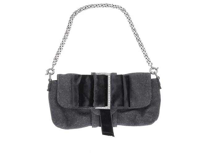 Lanvin Crystal-Buckle Chain Shoulder Bag in Grey Wool  ref.1291500