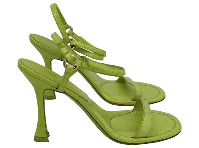 Sandali con tacco alto By Far in pelle verde goffrata coccodrillo  ref.1291501