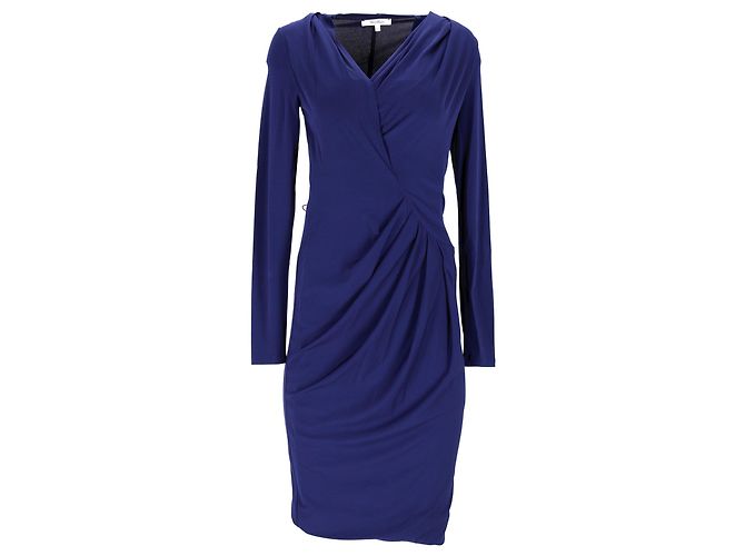 Vestido drapeado de manga comprida Max Mara em seda azul