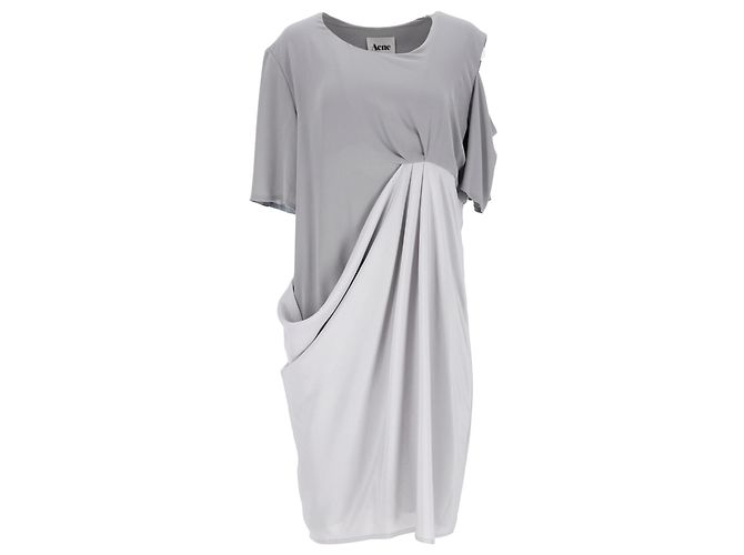 Acne Studios Asymmetric Draped Dress in Grey Polyester Brown