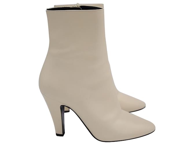 Yves Saint Laurent Saint Laurent Almond-Toe Ankle Boots in Ecru calf leather Leather White Cream Pony-style calfskin  ref.1291517