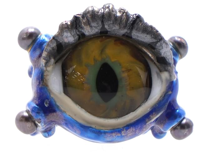 Delfina Delettrez Murano Glass and Enamel Eye Ring in Blue Sterling Silver Metal  ref.1291519