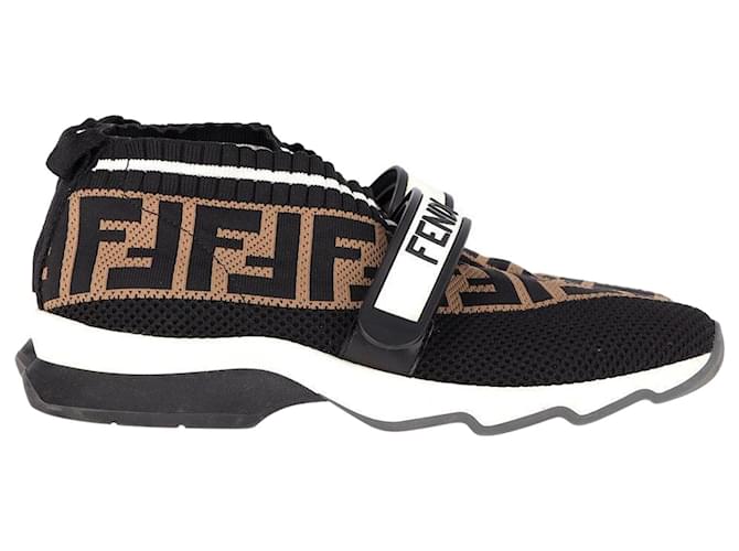 Zapatillas deportivas Fendi con logo de tela en poliamida negra y marrón Negro Nylon  ref.1291543