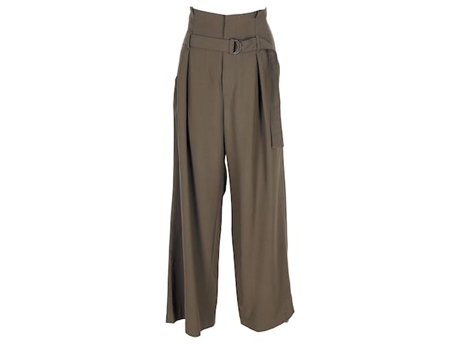 Brunello Cucinelli Hose mit weitem Bein und Gürtel aus khakifarbener Viskose und Schurwolle Grün Zellulosefaser  ref.1291548