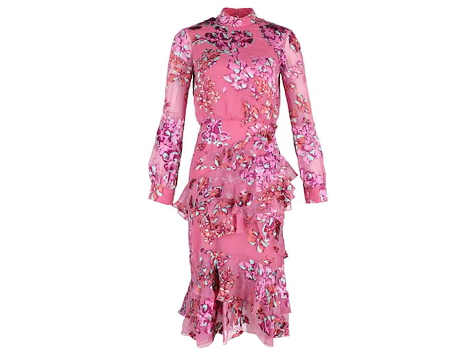 Autre Marque Saloni Ruffled Midi Dress in Pink Cotton  ref.1291550