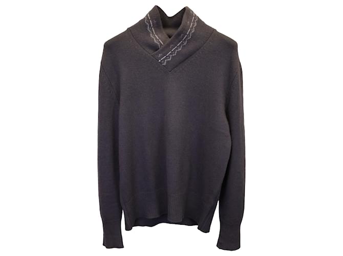 Bottega Veneta Shawl Neck Sweater in Grey Cashmere Wool  ref.1291556