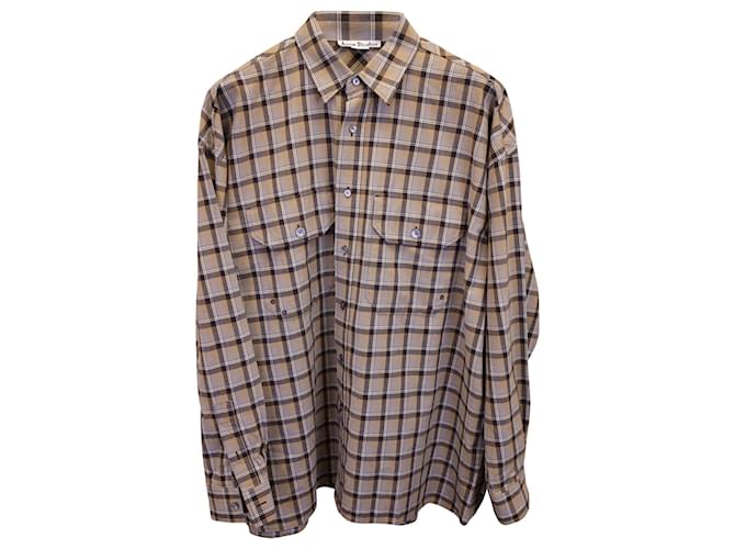 Acne Studios Oversized Logo-Embroidered Checked Shirt in Brown Cotton  ref.1291563