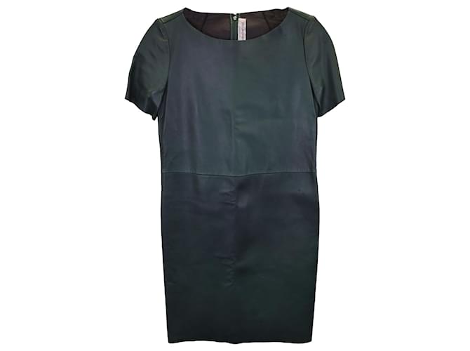 Saint Laurent Short Sleeve Dress in Green Leather  ref.1291573