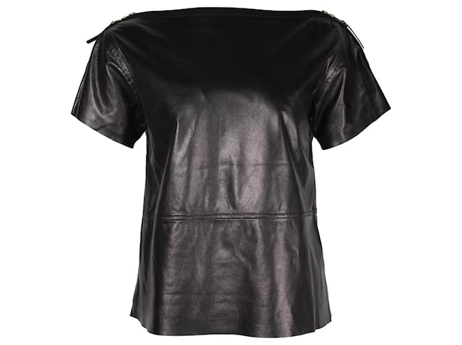 Top con spalla Louis Vuitton con cerniera in pelle nera Nero  ref.1291585