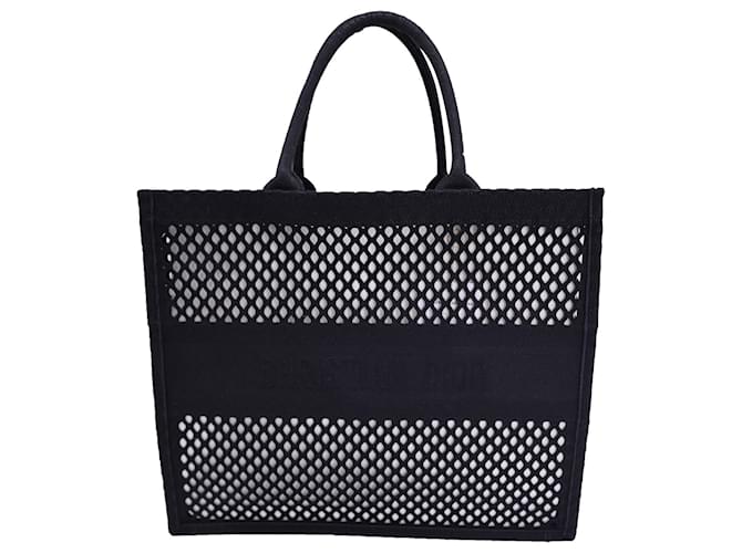 Dior Mesh Embroidered Large Book Tote in Black Canvas  Cloth  ref.1291589