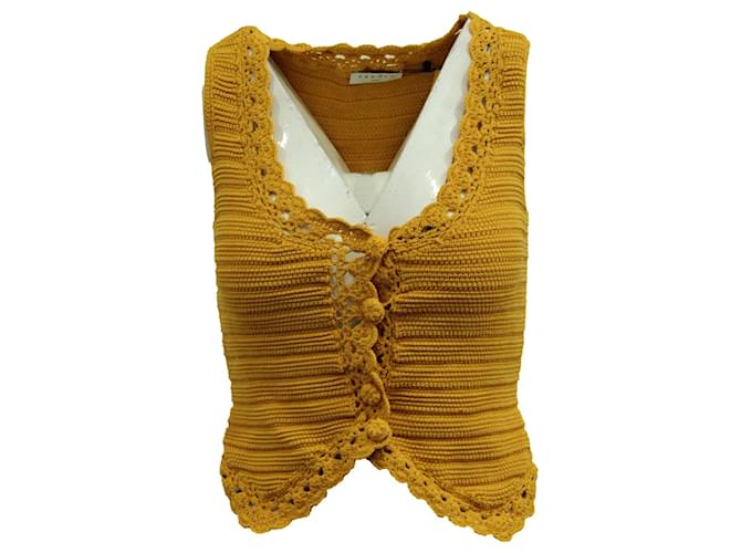 Sandro Crochet-Knit Vest Top in Yellow Polyester Viscose  ref.1291610