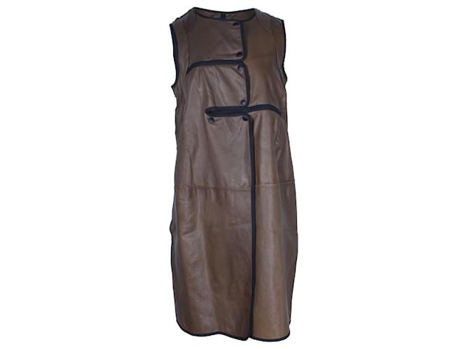 Ärmelloses Marni-Kleid aus braunem Leder Grün  ref.1291611