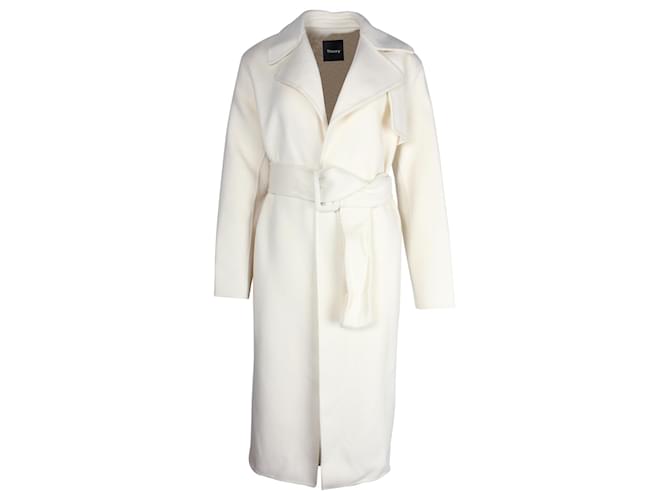 Theory Belted Trench Coat in Ecru Wool and Cashmere Blend White Cream  ref.1291612