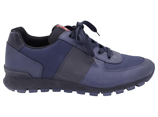 Prada Sport Match Race Low Top Sneakers in Navy Blue Leather Pony-style calfskin  ref.1291613