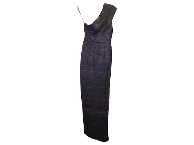 Herve Leger langes One-Shoulder-Kleid aus schwarzer Viskose Strahl Zellulosefaser  ref.1291636