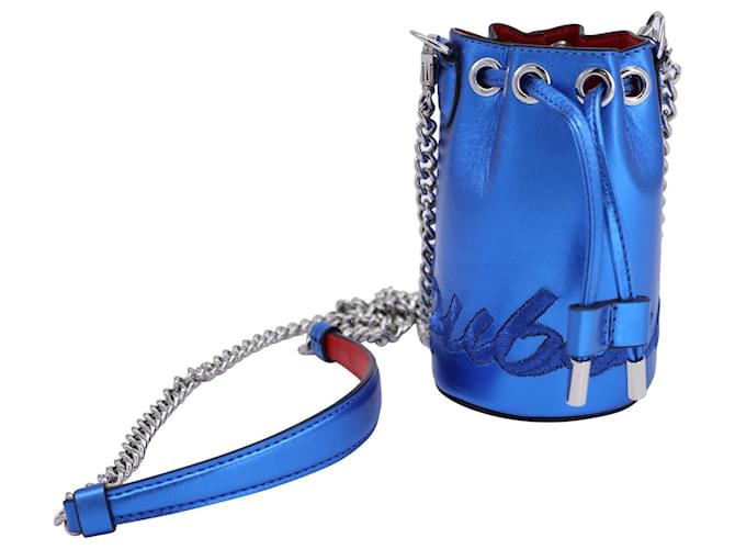 Christian Louboutin Mini Marie Jane Bucket Bag in Metallic Blue Leather  ref.1291648