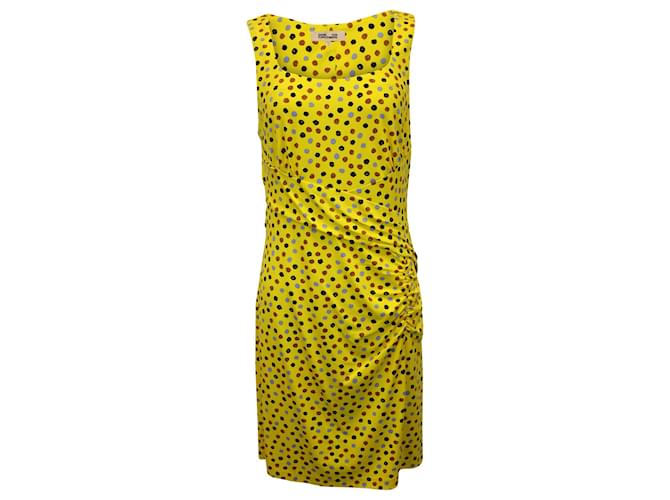 Diane Von Furstenberg Sleeveless Polka Dot Dress in Yellow Silk  ref.1291655