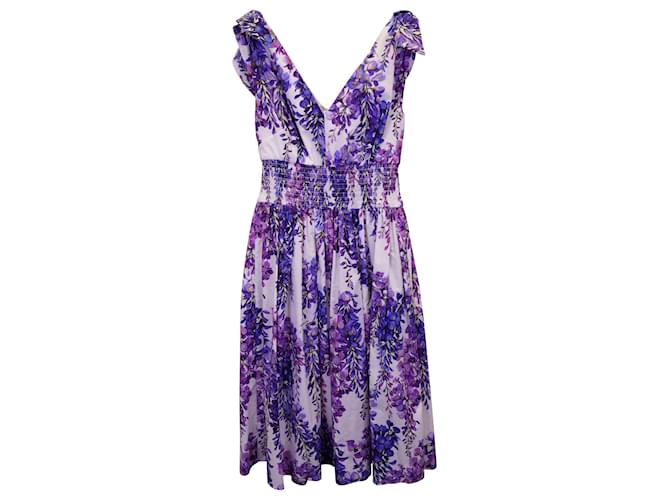 Dolce & Gabbana Robe florale smockée en coton violet  ref.1291661