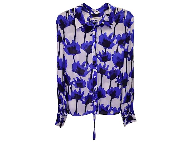 Jason Wu Floral Tie Neck Chiffon Blouse in Blue Viscose Polyester  ref.1291705