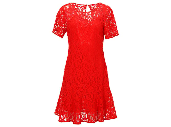 Michael Kors Mini-robe à manches courtes en dentelle de viscose rouge Fibre de cellulose  ref.1291718