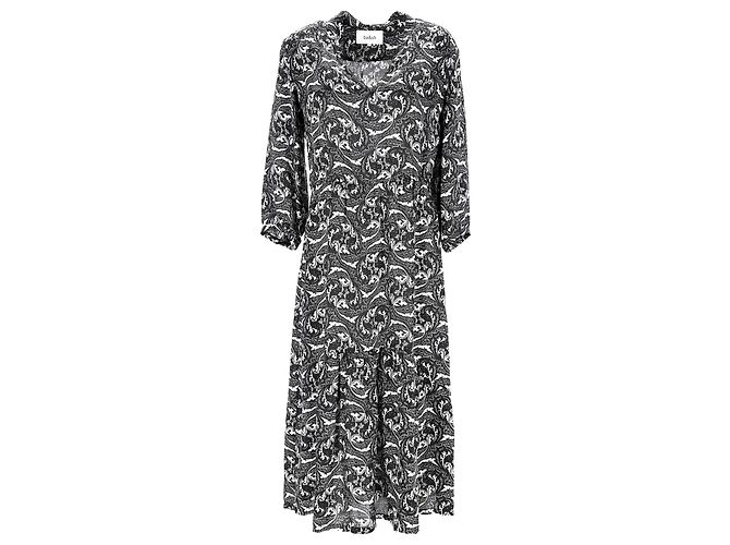 Abito midi Ba&Sh con stampa Paisley in viscosa nera Stampa python