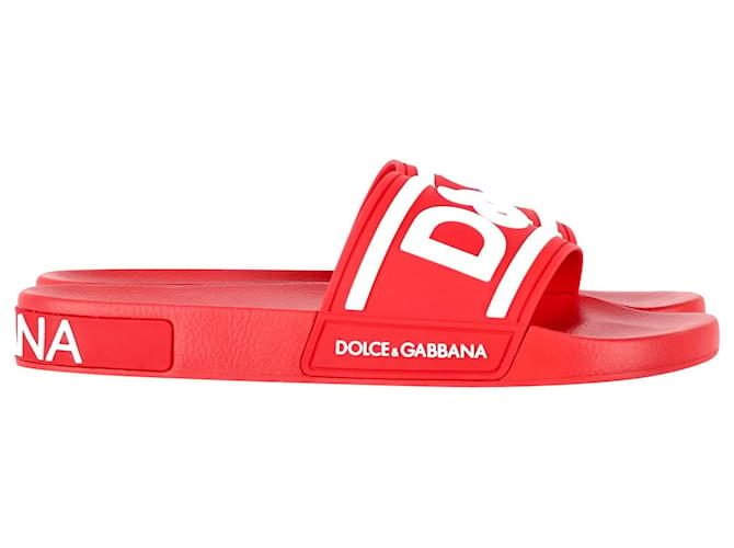 Dolce & Gabbana Claquettes de piscine à logo en caoutchouc rouge  ref.1291725