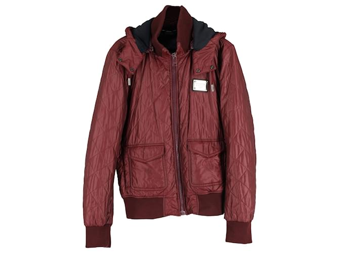 Dolce & Gabbana Hooded Quilted Jacket in Burgundy Nylon Dark red Polyamide  ref.1291730
